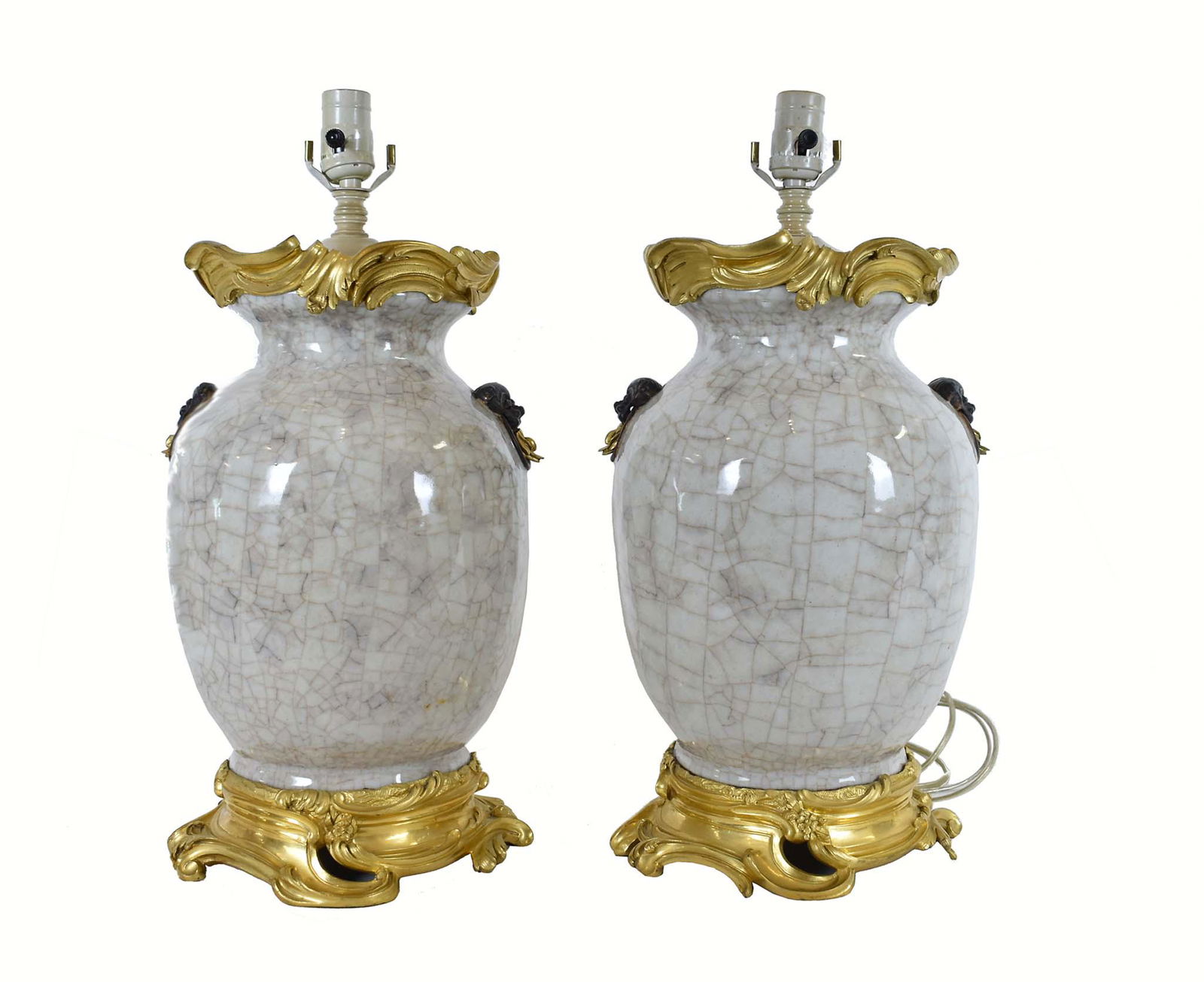 FINE PAIR  CHINESE ORMOLU MOUNTED CRACKLE VASES (1 of 7)