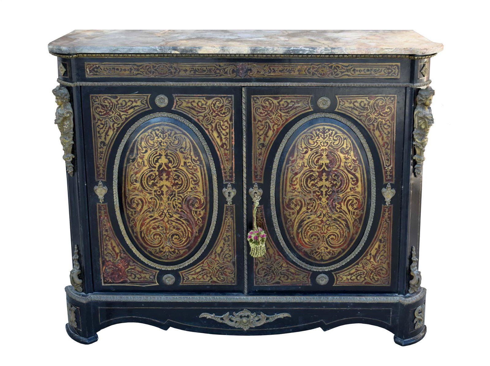 NAPOLEAN III MARBLE TOP BOULLE MARQUETRY CABINET (1 of 6)