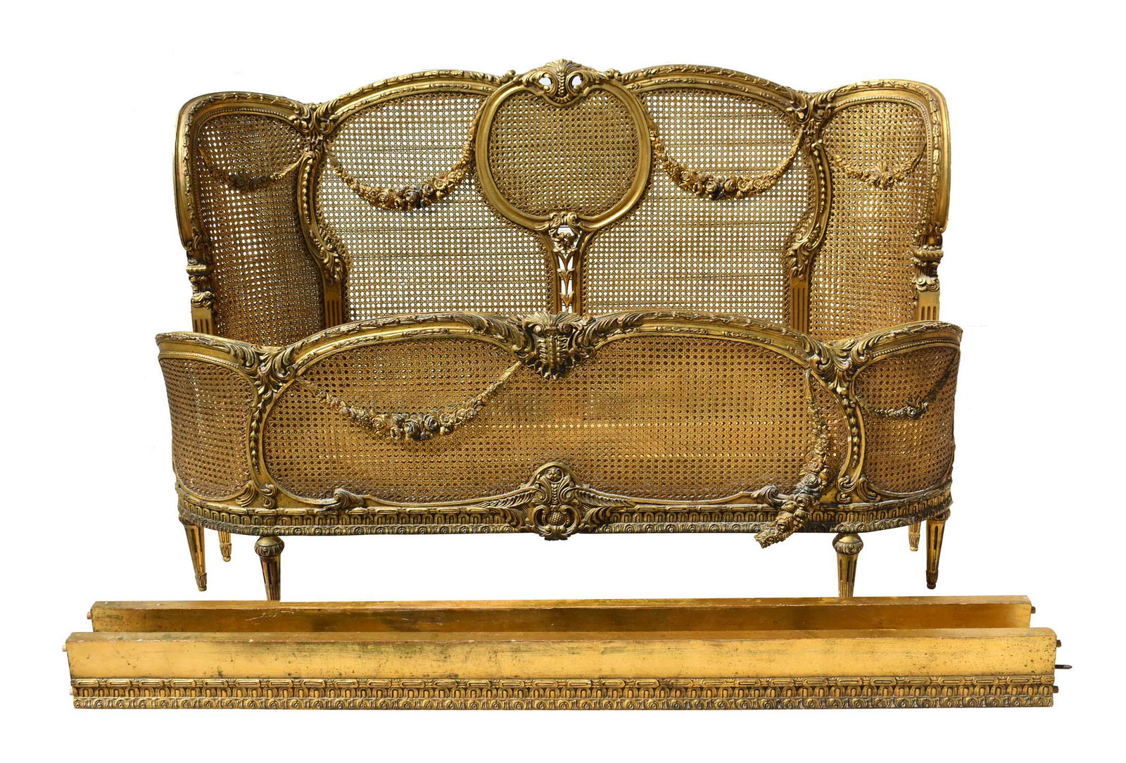 FRENCH BRONZE MOUNTED GILTWOOD CANED BED (1 of 4)