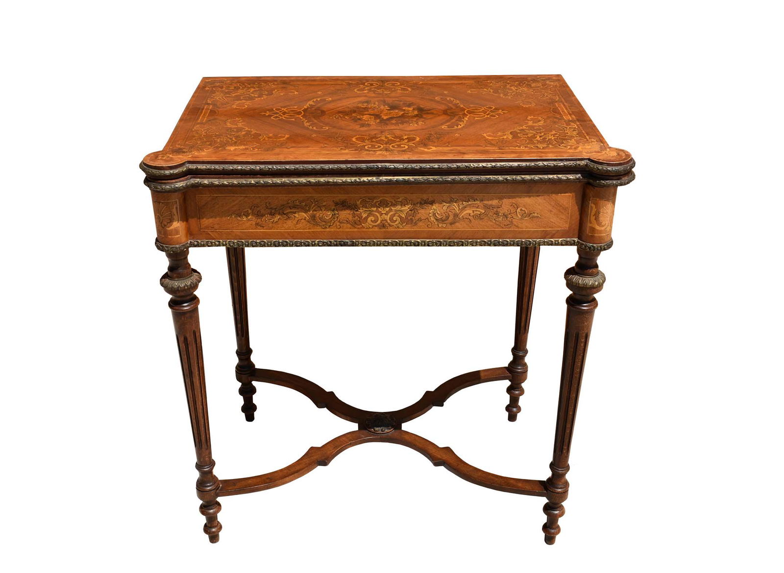 ENGLISH BRONZE MOUNTED VARIOUS WOOD GAMES TABLE (1 of 9)