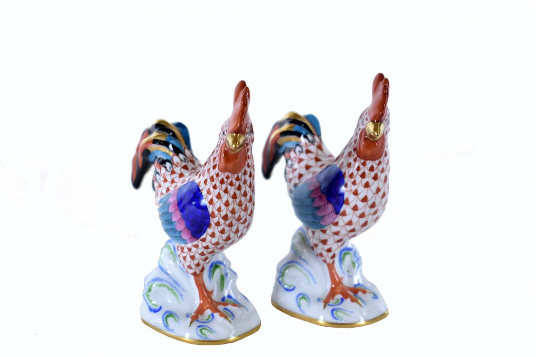 PAIR OF HEREND FISHNET PORCELAIN ROOSTERS (1 of 4)