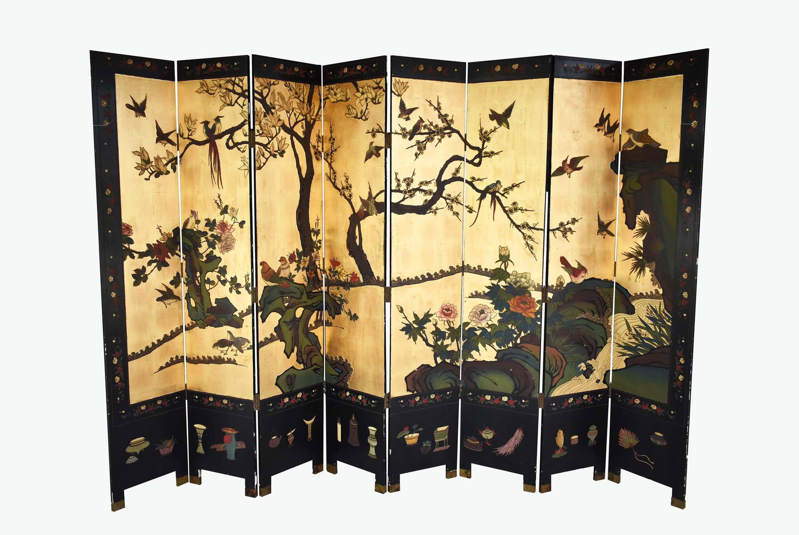 CHINESE LACQUER AND GILT EIGHT FOLD COROMANDEL SCREEN (1 of 12)