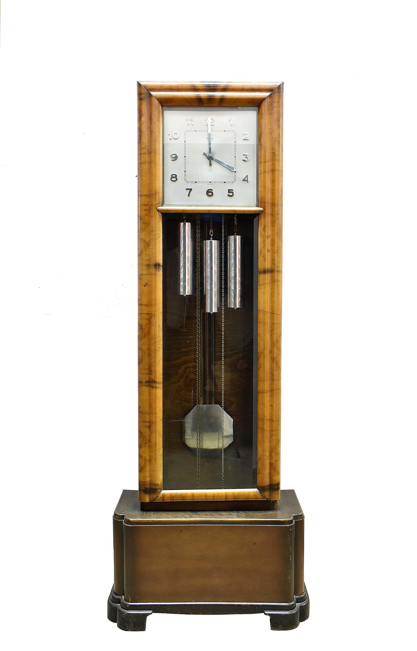 ART DECO WALNUT TALL CASE CLOCK (1 of 6)