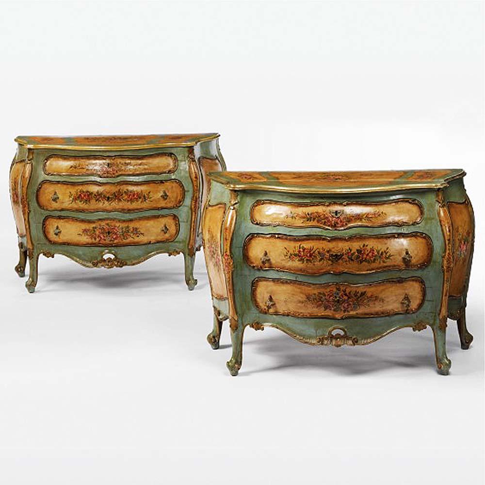 PAIR ITALIAN ROCOCO STYLE PAINTED BOMBE COMMODES (1 of 19)