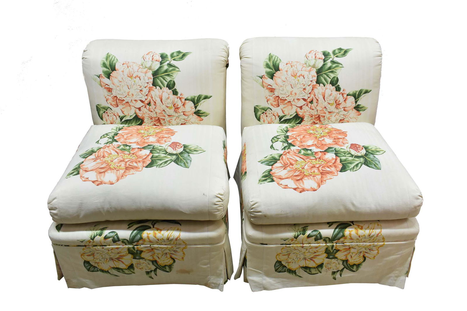 PAIR OF CHINTZ UPHOLSTERED SLIPPER CHAIRS (1 of 4)