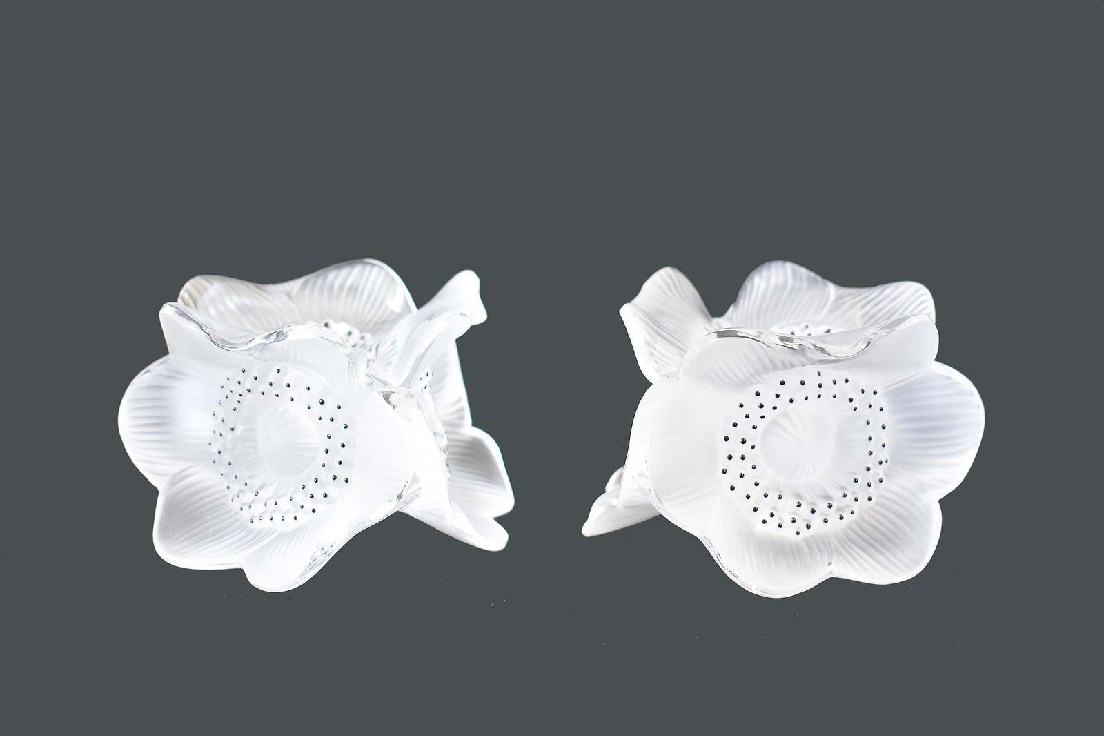 PAIR OF LALIQUE THREE ANEMONE CANDLESTICKS (1 of 3)