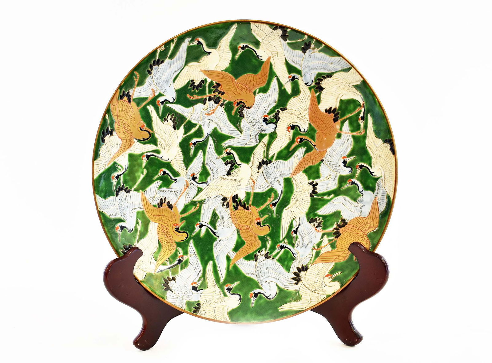 JAPANESE PORCELAIN FLYING CRANE PLATE (1 of 4)