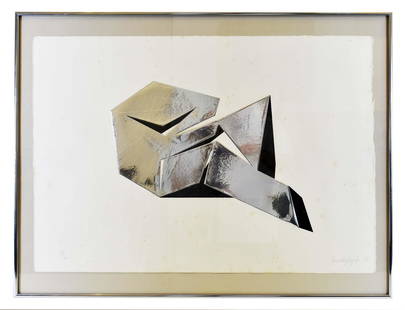 BEVERLY PEPPER (American. b. 1922): Untitled. Silver and Black Forms. Signed, dated 68 l/r, numbered 39/60 l/l. Mixed Media, Collage. 19 by 27 in., overall 23 by 31 in.