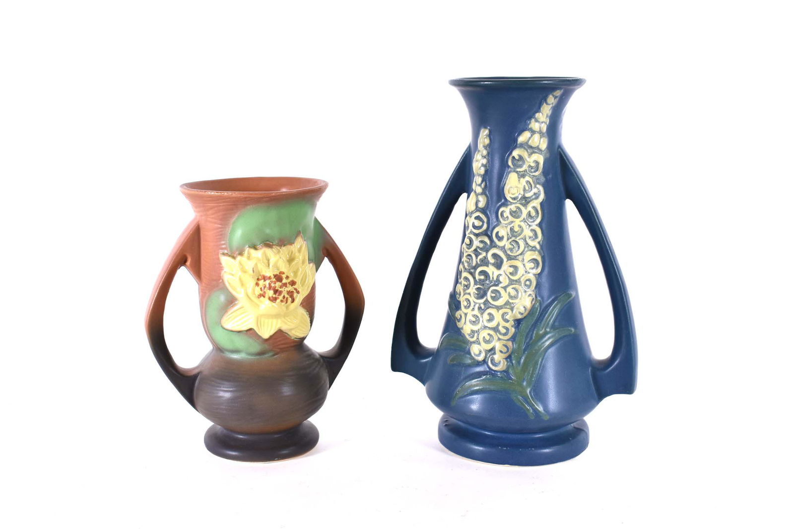 TWO ROSEVILLE FOLIATE-DECORATED POTTERY VASES (1 of 4)