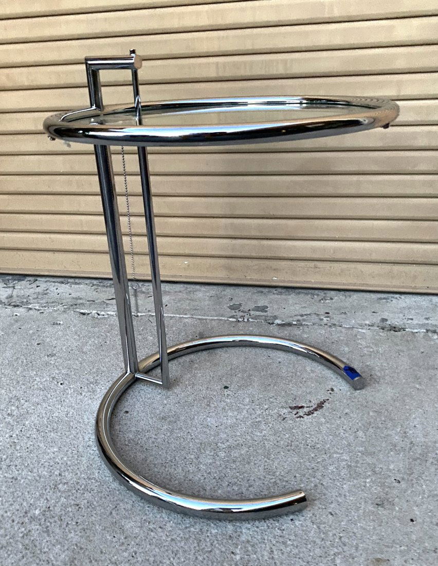 GLASS AND CHROME ADJUSTABLE SIDE TABLE (1 of 3)