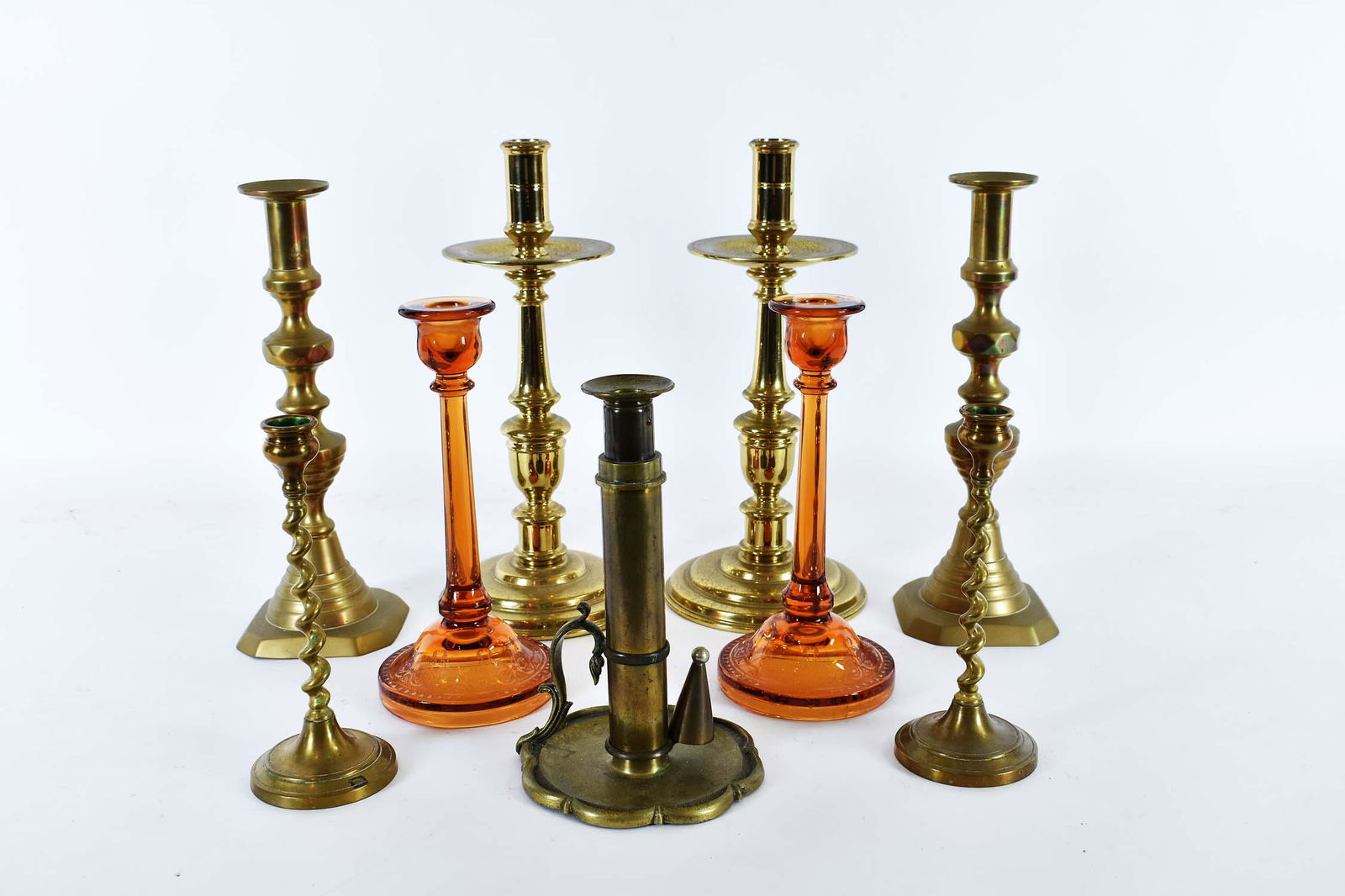 FOUR PAIRS OF VARIED CANDLESTICKS AND ANOTHER (1 of 5)