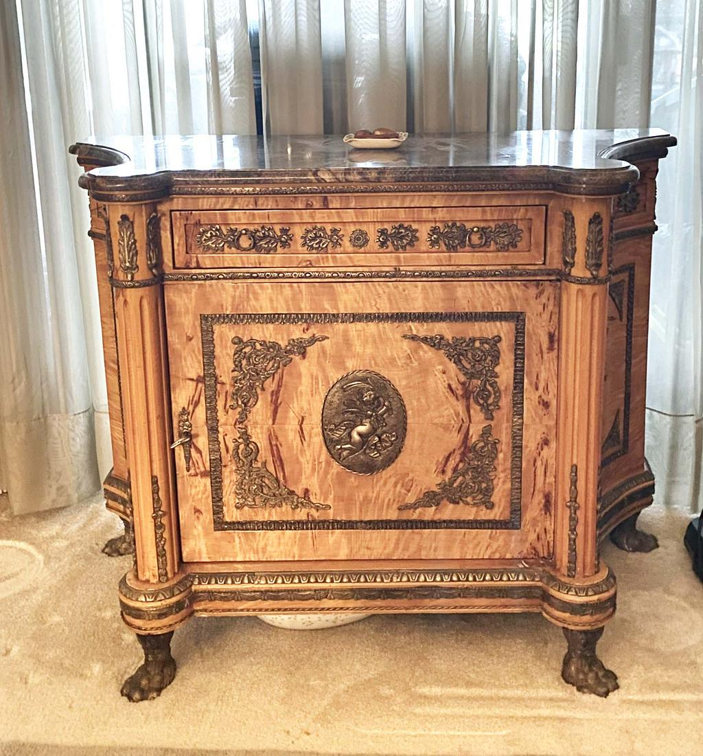 EMPIRE STYLE BURLWOOD CABINET & A SMALL COMMODE (1 of 7)