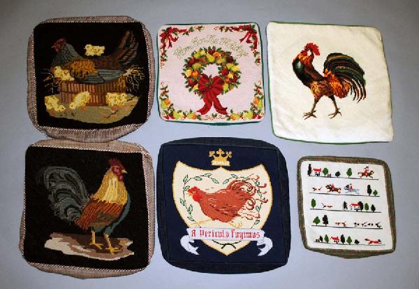 GROUP OF SIX ASSORTED NEEDLEPOINT PILLOW CASES: Various motifs and sizes. (50/80)