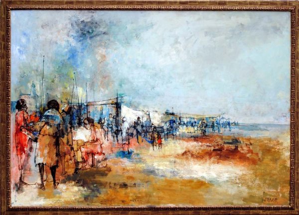 JEAN JANSEM (French. Born 1920): "Le Marey Eurs". Circa 1964. Signed Jansem l/r. Oil on Canvas. Measuring 55 1/8" by 78 3/4". (Cond: good with minor chips to paint, will need repair) Provenance: Wally Findlay Galleries, N.Y. (20000/3