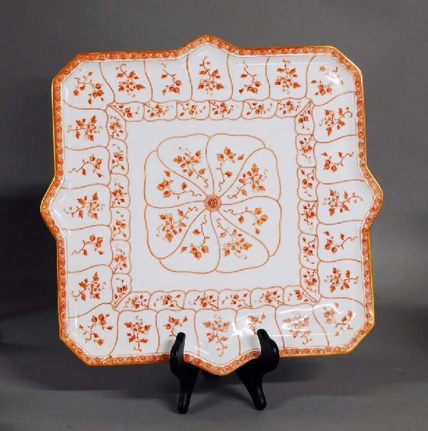 MINTONS PORCELAIN CAKE TRAY: English. Impressed date mark for 1888. In the "Kent" pattern. Diameter 15 3/4". (200/300)