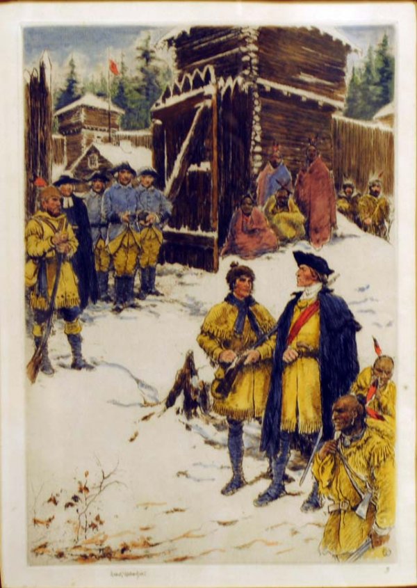 TWO AMERICAN HAND COLORED ETCHINGS: The first by Arthur William Heintelman (1892-1965). "The Washington Homestead". Signed in pencil. Image measuring 8 3/4" by 11 1/2". The second by Sears Gallagher (1869-1955). "Untitled". Signed in pe