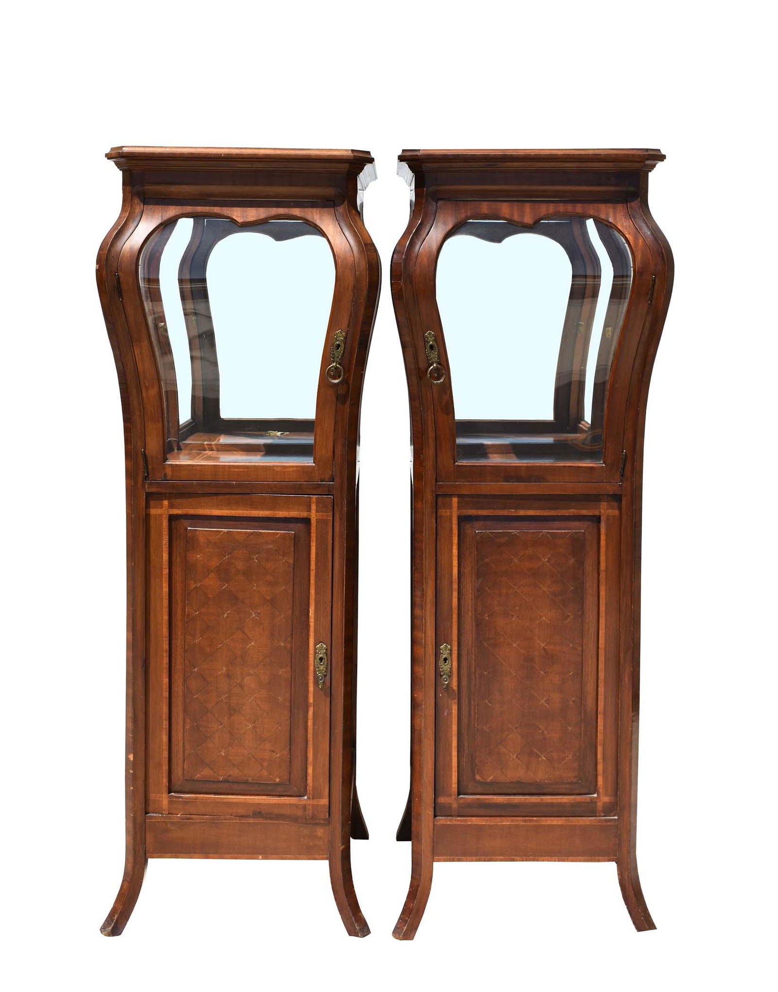 PAIR OF LOUIS XV STYLE MAHOGANY VITRINE CABINETS (1 of 4)