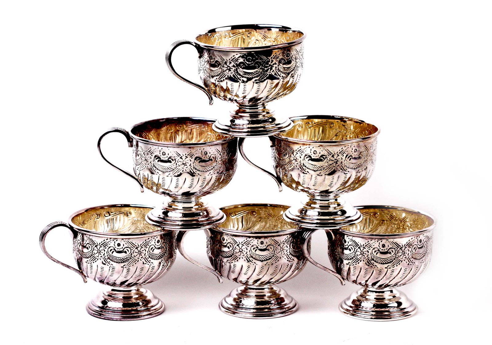 SIX ENGLISH SHEFFIELD SILVER PLATE FOOTED CUPS (1 of 6)
