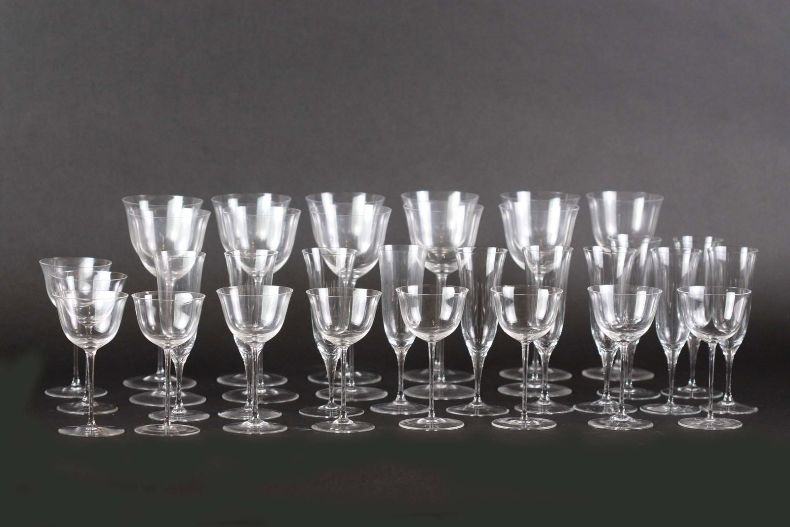 FRENCH BLOWN COLORLESS GLASS STEMWARE SERVICE (1 of 6)