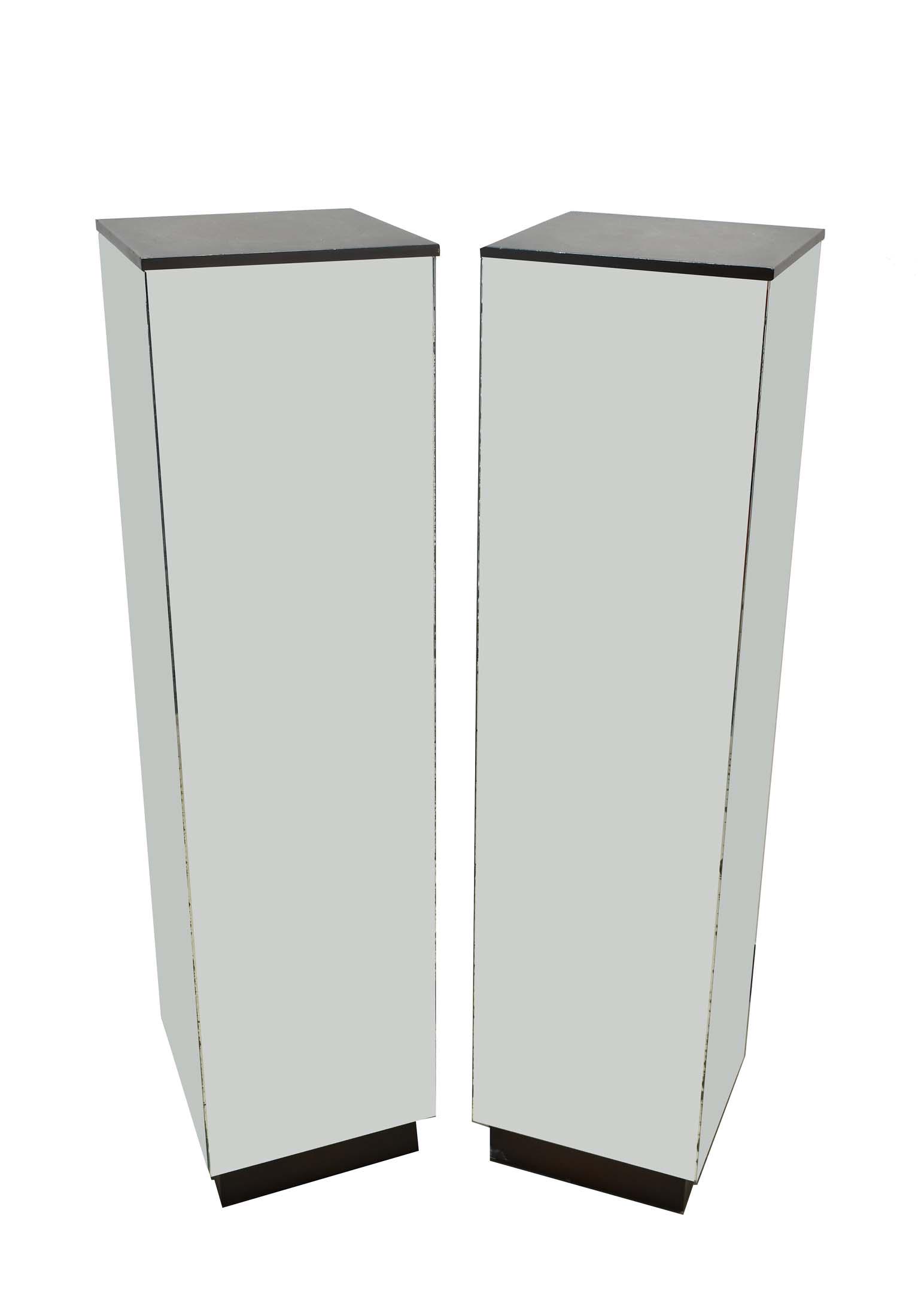PAIR OF MODERN MIRRORED SQUARE PEDESTALS (1 of 2)
