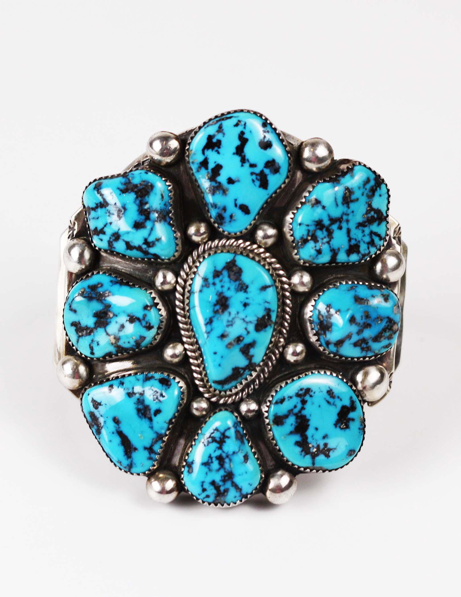 FINE NAVAJO OLD PAWN TURQUOISE & SILVER CUFF BRACELET (1 of 7)