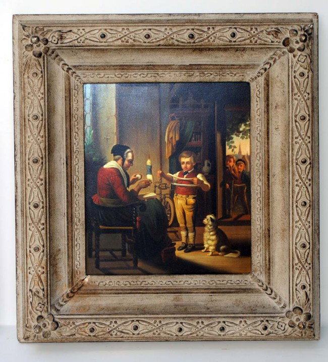 CONTINENTAL SCHOOL (19th Century): "Interior Scene". Unsigned. Pair of Oil on Metal. Measuring 9 7/8" by 8 1/2". Framed. (Cond: good) (1000/1500)