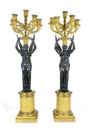 PAIR OF CHARLES X PATINATED BRONZE CANDELABRA