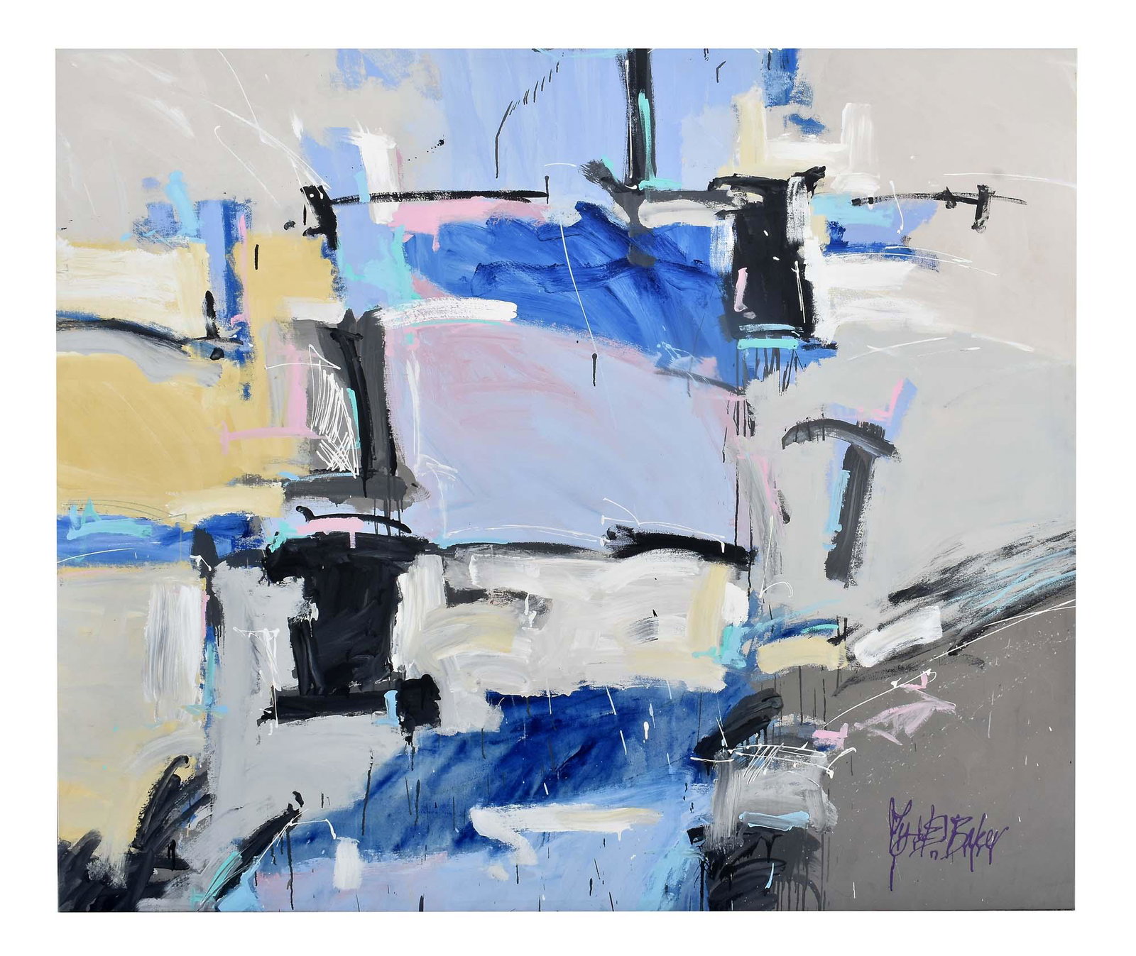 AMERICAN SCHOOL (20th Century): Untitled Abstract. Signed indistinctly l/r. Oil on Canvas. 64 by 72 in.