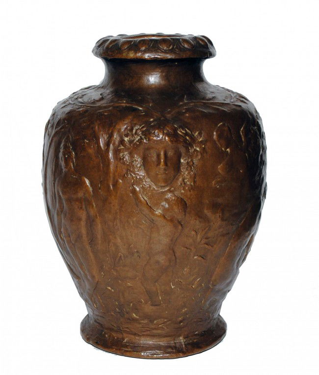 HENRI CROS (French. 1840-1907): "Nudes in a Forest". Signed H. Cros on the underside and with Cire Perdue AA Hebrod foundry stamp. Natural Bronze Vase. Height 8 ¾". (2000/3000)