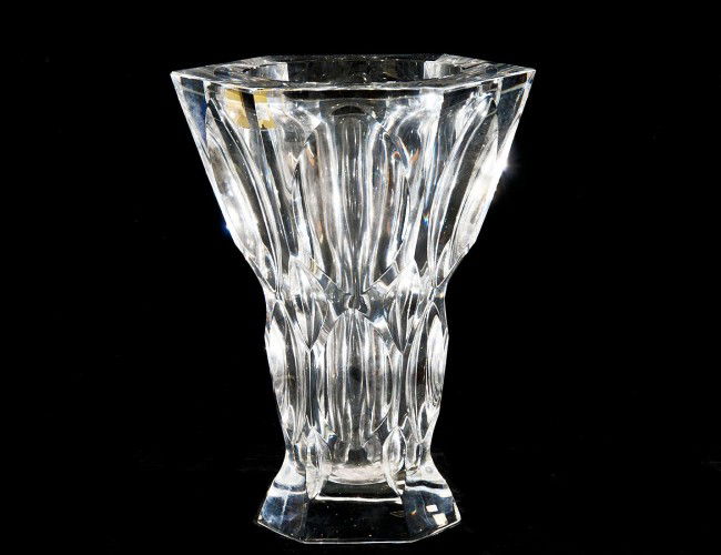 LALIQUE MOLDED CRYSTAL VASE: French. Signed Lalique France. Catalog No. 12248. Height 11 3/4". (800/1200)