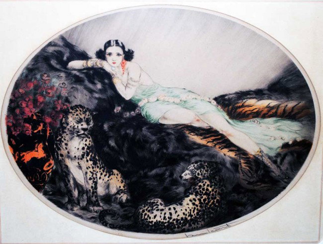 LOUIS ICART (American. 1888-1950): "Untitled". Signed in pencil lower margin. Has the windmill blindstamp. Drypoint Etching and Aquatint. Oval measuring 16 1/2" by 21". Sheet measuring 21 1/2" by 24 1/2". Framed. (Cond: paper mounted t