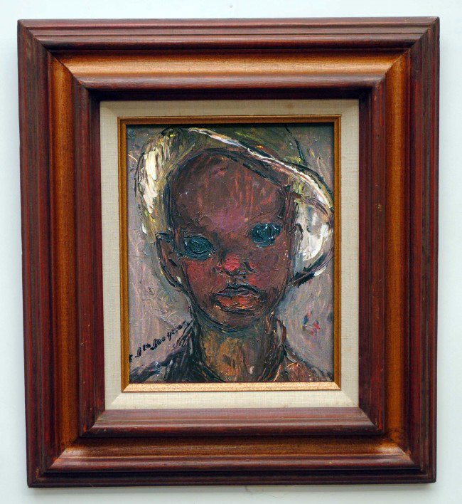 HAITIAN SCHOOL (20th Century): "Head Study of a Boy". Signed J.J. Jacques l/l. Oil on Masonite. Measuring 10" by 8". Framed. (Cond: good) (100/200)
