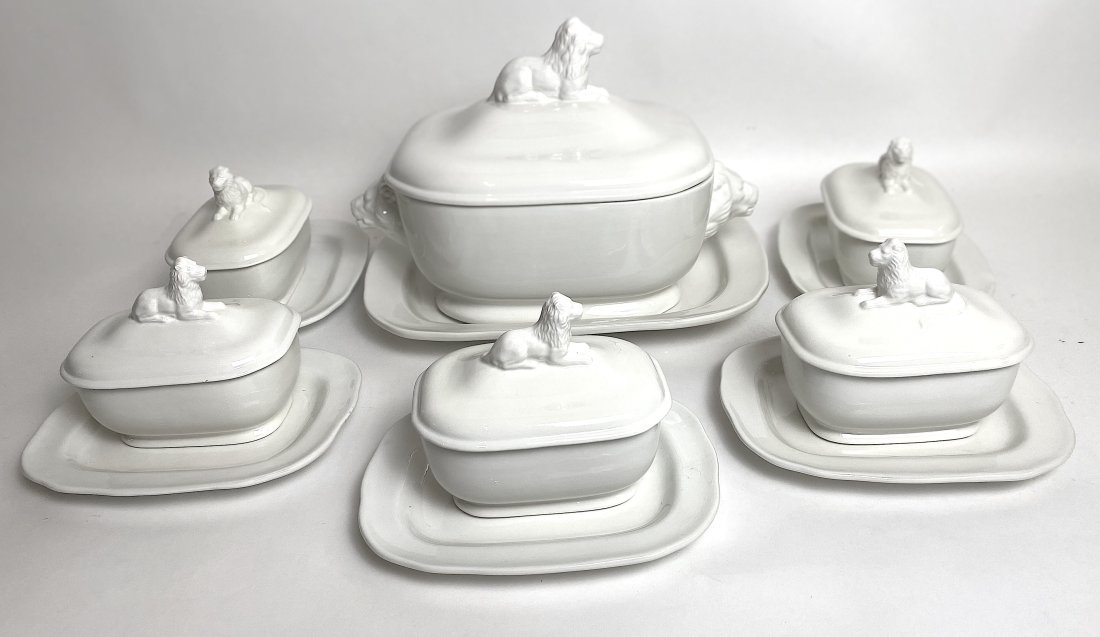 SET OF 12 EARTHENWARE COVERED BOWLS, PLATES & TUREEN (1 of 5)