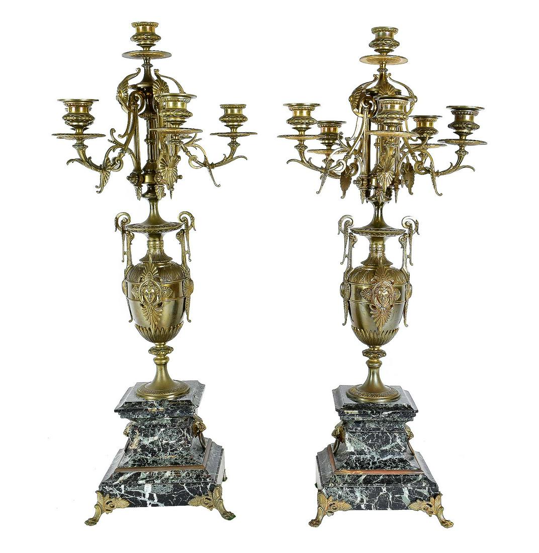 PAIR OF NAPOLEON III BRONZE & MARBLE SIX-LIGHT CANDELABRA (1 of 6)