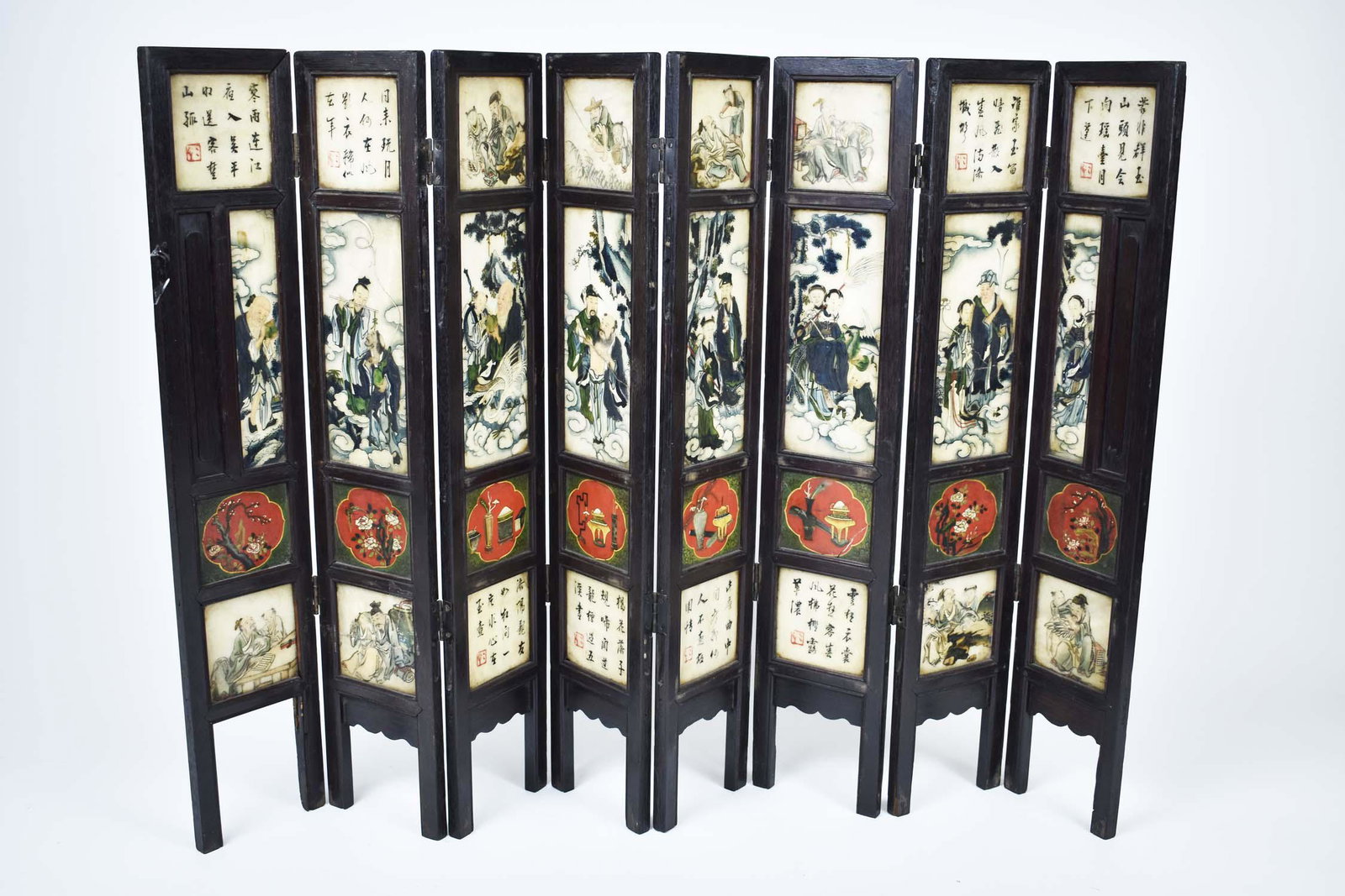 CHINESE PAINTED MARBLE-INSET 8-FOLD TABLE SCREEN (1 of 11)