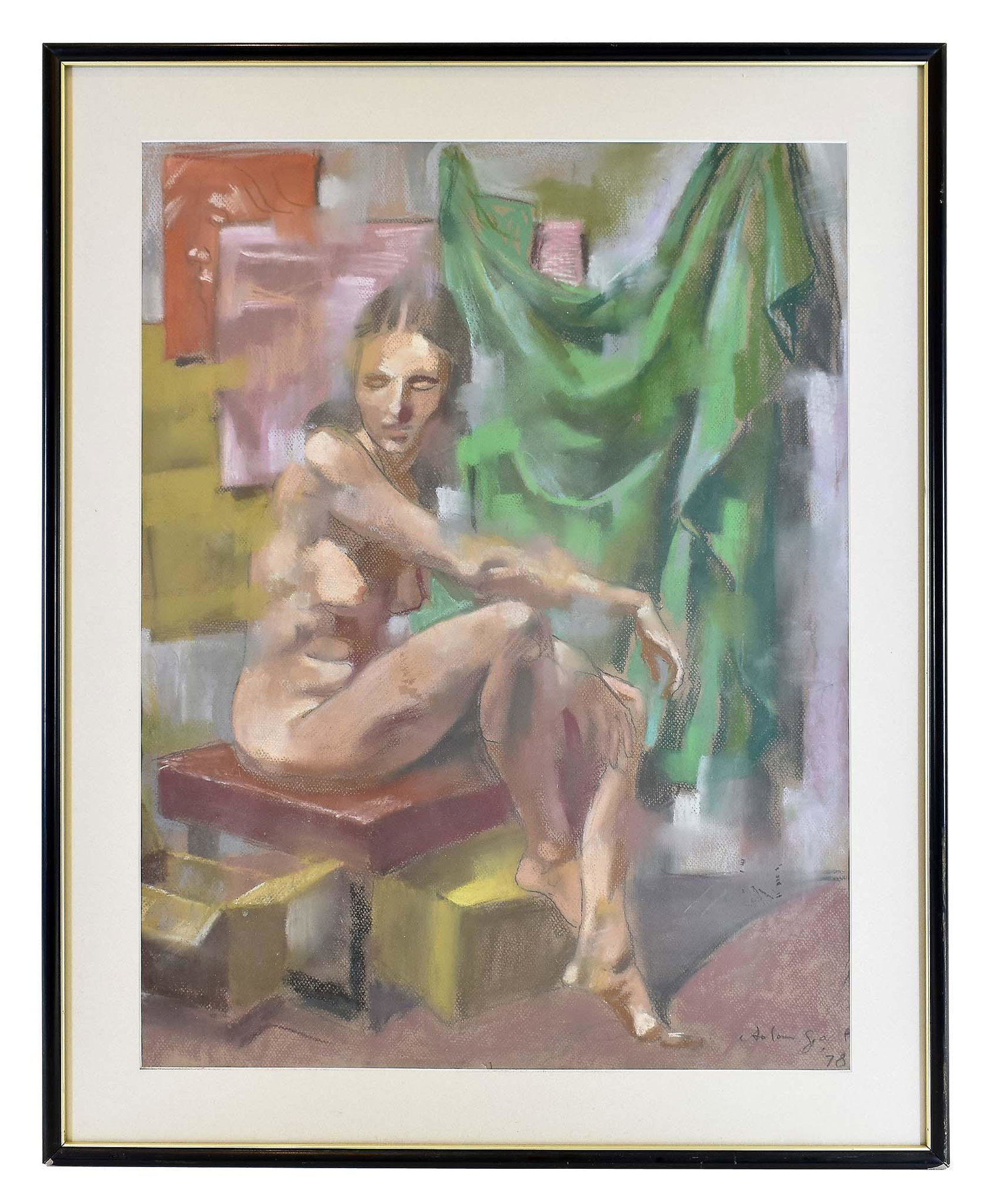 ADAM (GROCHOWSKI) GRANT (Polish/American. 1924-1992): Female Nude Modeling, 1978. Signed, dated l/r. Pastel and Chalk on Gray Paper. Site 24 by 18 in., overall, 29.5 by 23.5 in. cf. See note to lot 104