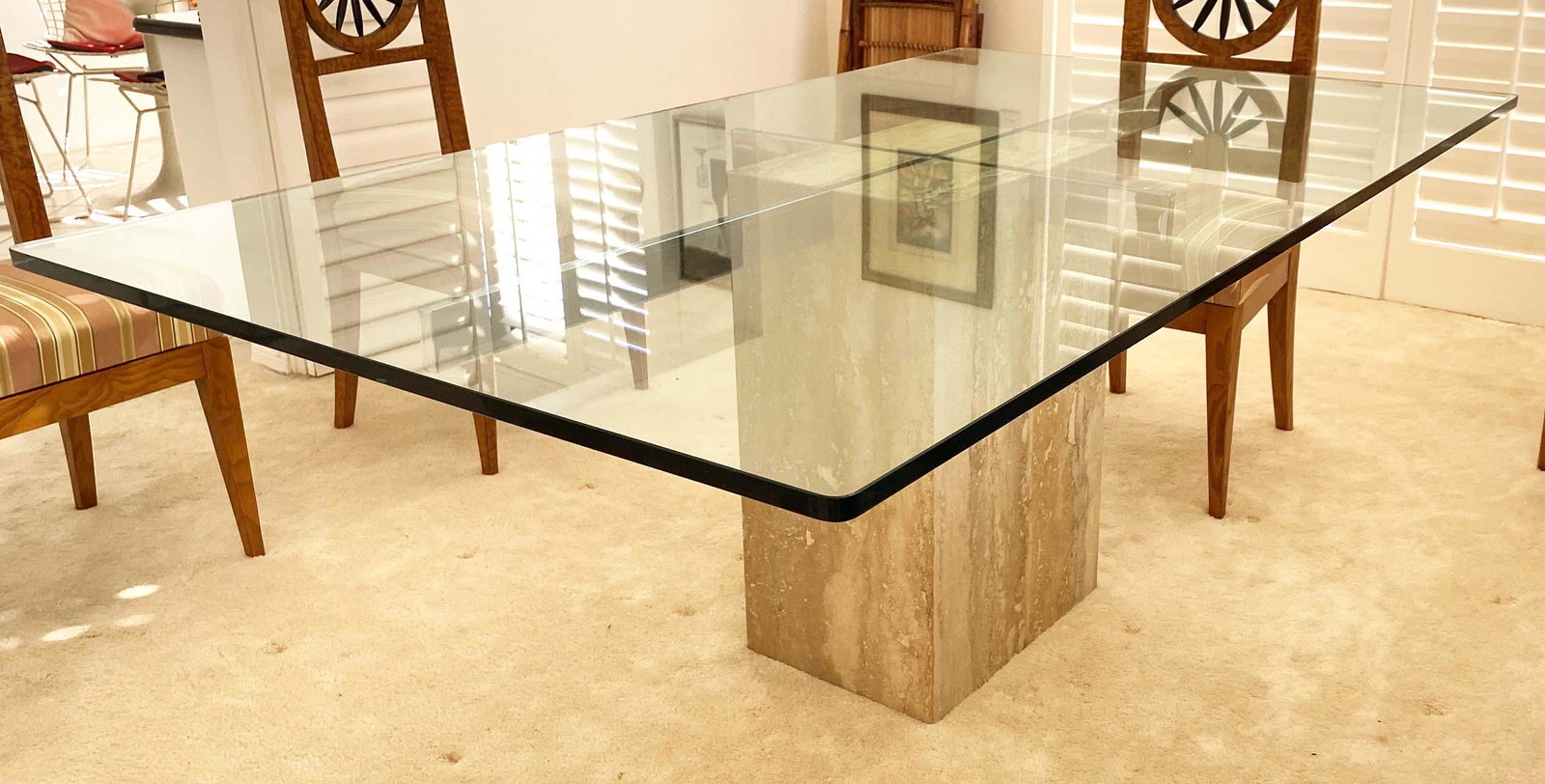 CONTEMPORARY GLASS AND MARBLE DINING TABLE (1 of 3)