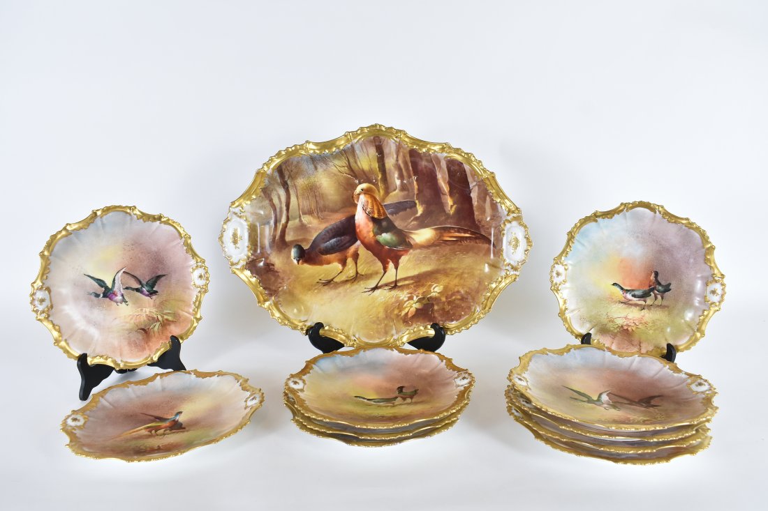 LIMOGES PAINTED PORCELAIN TEN PIECE GAME SERVICE (1 of 6)