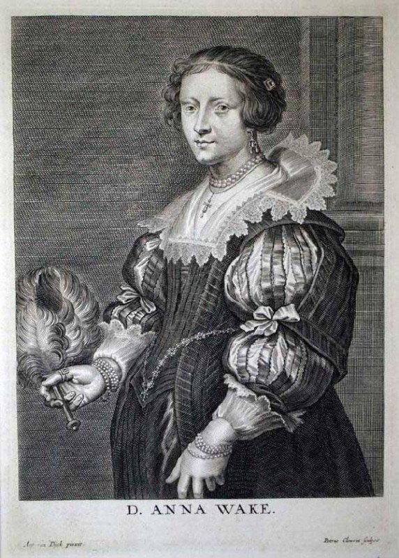 ANTHONY VAN DYCK (Flemish. 1599-1641): "D. Anna Wake". From Iconography, Circa 1630-1632. Signed in the plate. Engraving (4th State of 5) on Laid Paper with an "I. Villedary" watermark. Image measuring 10 1/8" by 7 1/8". Sheet measuring 13