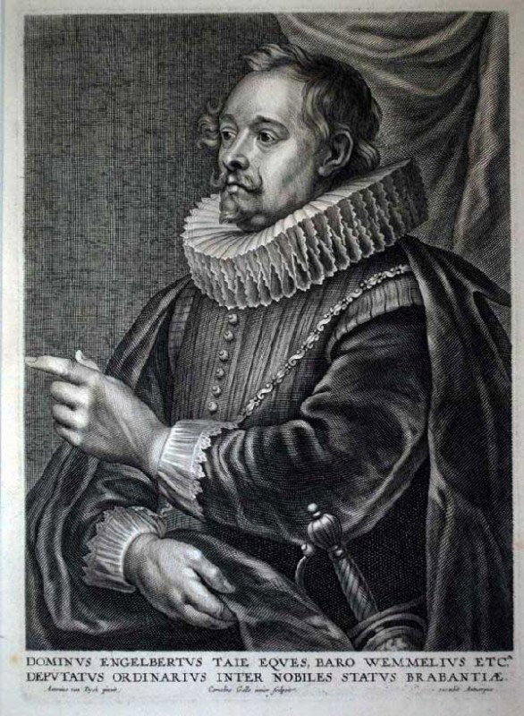ANTHONY VAN DYCK (Flemish. 1599-1641): "Engelbert Taie". From Iconography, Circa 1630-1632. Signed in the plate. Engraving (3rd State of 3) on Laid Paper with a "Fleur de Lis" watermark. Image measuring 10 1/4" by 7 3/8". Sheet measuring 1
