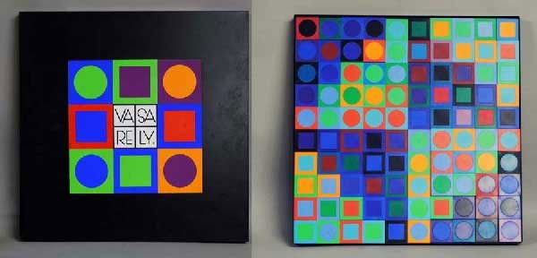 VICTOR VASARELY (Hungarian. 1908-1997): "Vasarely Planetary Folklore Participations No. 1". Colored plastic geometric shapes housed in a metal box, Copyright 1969, Victor Vasarely and William Wise in collaboration with Denise Rene-Multiple,