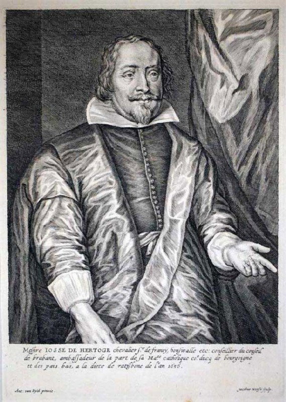 ANTHONY VAN DYCK (Flemish. 1599-1641): "Josse de Hertoge". From Iconography, Circa 1630-1632. Signed in the plate and dated 1636. Engraving (2nd State of 2) on Laid Paper with a "Fleur de Lis" watermark. Image measuring 11 5/8" by 8 /4". S