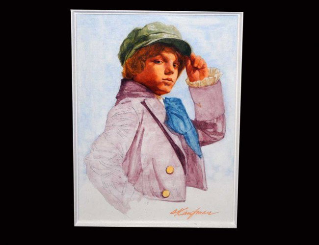 STUART KAUFMAN (American. 1926-2008): "Dapper Boyr". Signed Kaufman l/r. Watercolor. Measuring 9 1/2" by 7 1/4".
