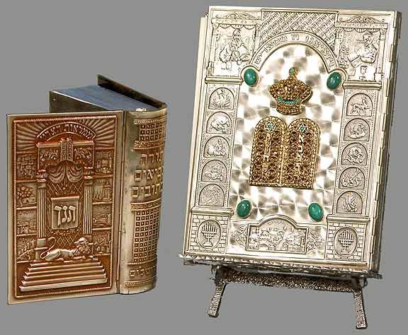 Two Silverplate Haggadahs: Two Silverplate Haggadahs One by Arthur Szyk. Both in Original Boxes Haggadahs are in Excellent Condition the Boxes are a bit Rough. One Book Measures 6-1/4 by 4-1/4 Inches 2 Inches Thick. The Other B