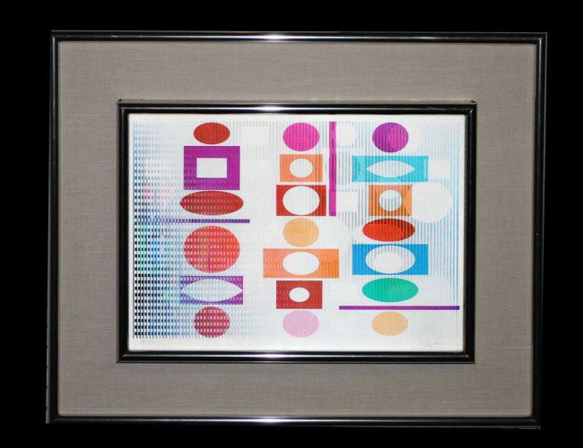 YACOV AGAM (Israeli. Born 1928): "Kinetic Prism". Signed and numbered 30/99. Agamograph. Measuring 10" by 16". (Cond: good) (600/800)