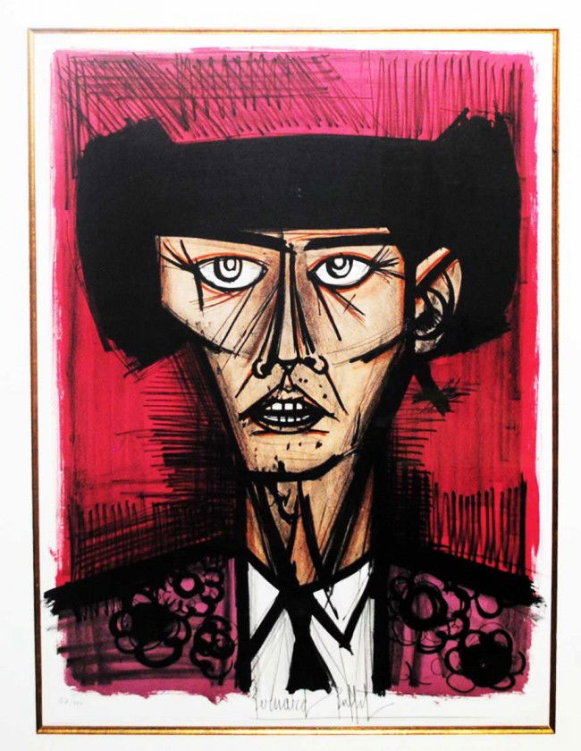 BERNARD BUFFET (French. 1928-1999): "Bullfighter". Signed and numbered 47/150 in pencil in the lower margin. Color Lithograph. Sheet measuring 29 1/2" by 20 1/2". Framed. (Cond: good) (400/600)