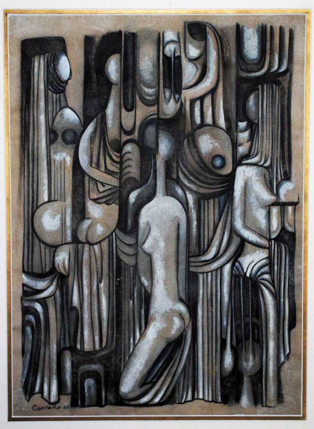 MARIO CARRENO (Cuban. 1913-1999): "Untitled". Signed "Carreno" and dated '66 l/l. Gouache on Paper. Measuring 18 3/4" by 13 3/4". Framed. (Cond: surface is lightly faded, paper has waviness) (3000/5000)