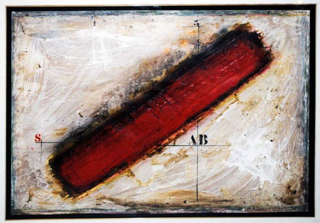 JAMES COIGNARD (French. 1925-2008): "Axe Surrender". Signed l/l. Mixed Media on Paper. Measuring 28 1/4" by 40". Framed. (Cond: good) (2000/2500)