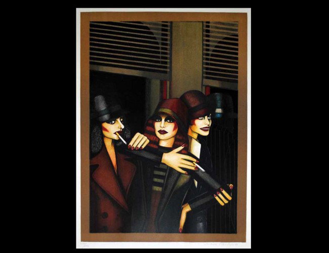 SHIMON OKSHTEYN (Russian. Born 1951): "Untitled". Signed and numbered 220/250 in pencil lower margin. Printer's Paris blindstamp l/r. Color Lithograph. Image measuring 24 1/4" by 19". Sheet measuring 30" by 21 1/4". Loose and unframed. (C