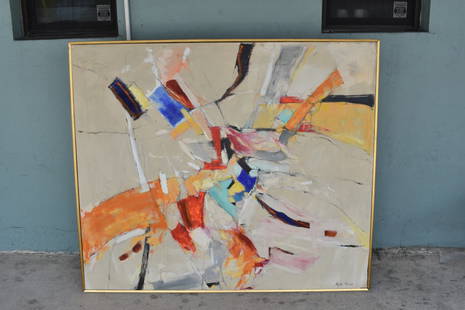 KYLE MORRIS (American. 1918-1979) ABSTRACT PAINTING: Untitled. Signed lower right. Oil on Canvas. 54 by 64 in.